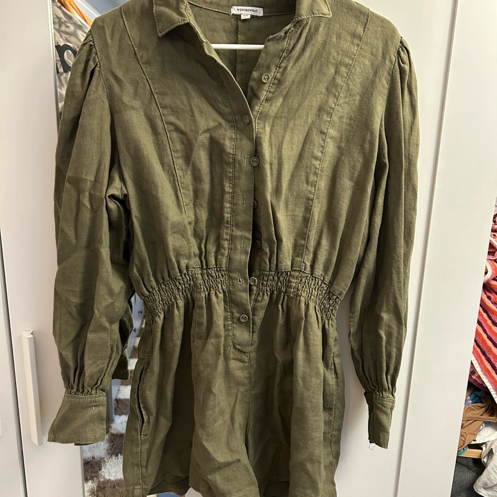 WeWoreWhat Women's Olive Green Button-Up Romper